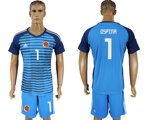 Colombia #1 Ospina Blue Goalkeeper Soccer Country Jersey - Click Image to Close